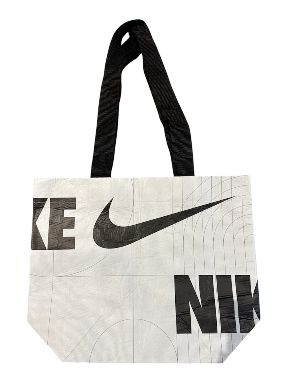 Nike Reusable White Tote with Black Swoosh and Straps RPET eco-friendly